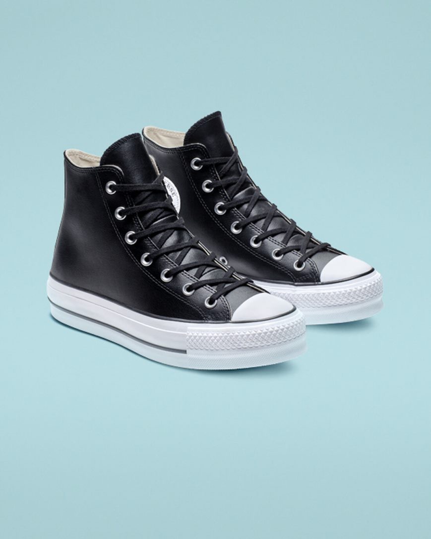 Pantofi Platforma Dama Converse Chuck Taylor All Star Lift Piele Inalti Negrii Albi | RO JZSVP648